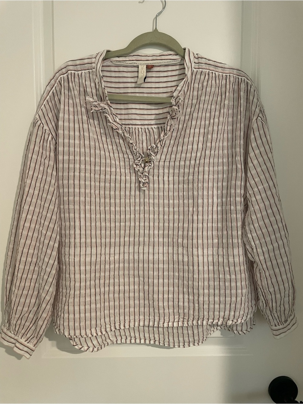Anthropologie Pink and White Striped Cotton Pullover Blouse